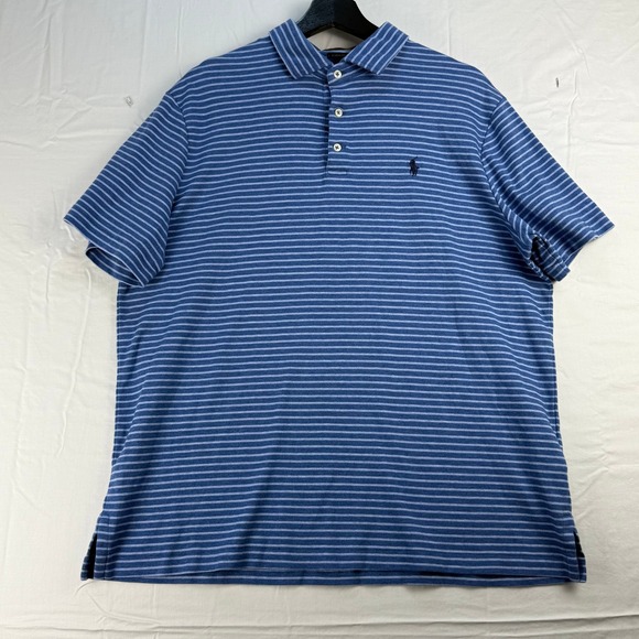 Polo Ralph Lauren Mens  Striped Classic Fit Polo‎ Shirt Blue White Cotton - Picture 2 of 8